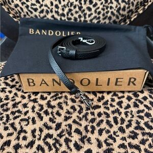 Bandolier Black Textured Leather Crossbody Strap with Silver Hardware